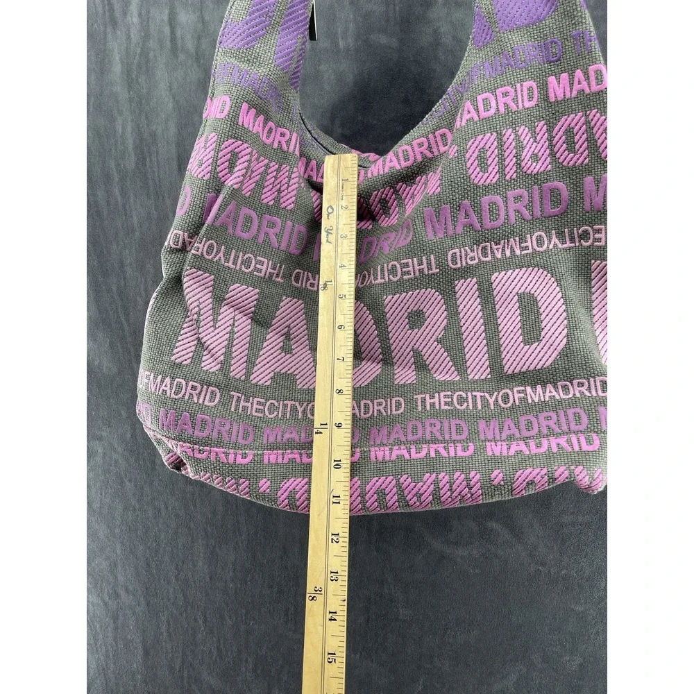 Robin Ruth Madrid Spain Canvas Hobo Shoulder Bag Travel Souvenir Gray Purple